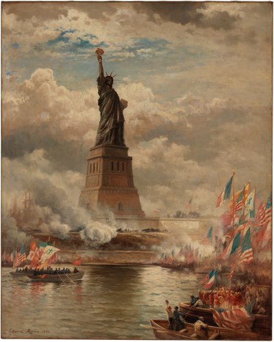 Die Enthüllung der Freiheitsstatue, die die Welt erleuchtet, 1886 von Edward Moran